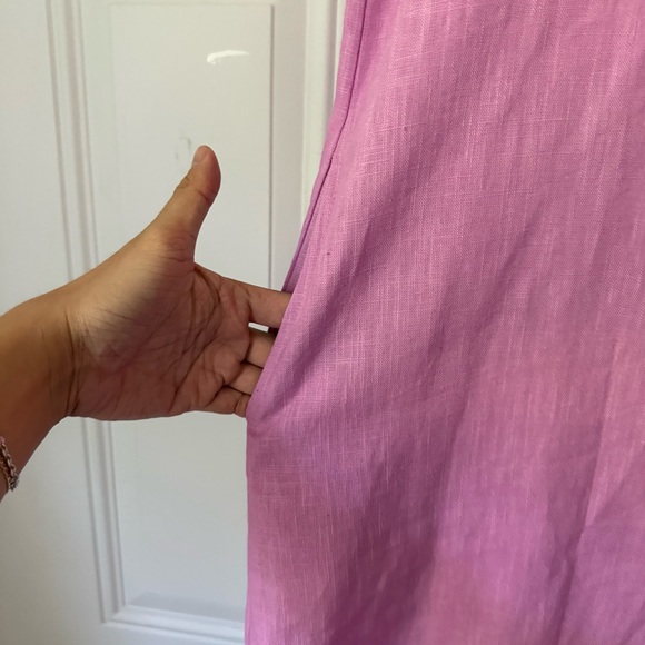 Le Muse lavender lilac linen cotton boat neck bow short sleeve mini dress - Picture 3 of 8